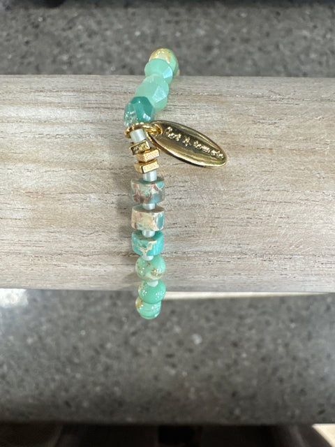 Hot Tomato Bracelet - Stone & Crystal String - Turquoise/Gold