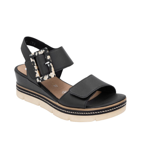 Remonte D2L53-00 Black Womens Leather Touch Fastening Platform Sandals
