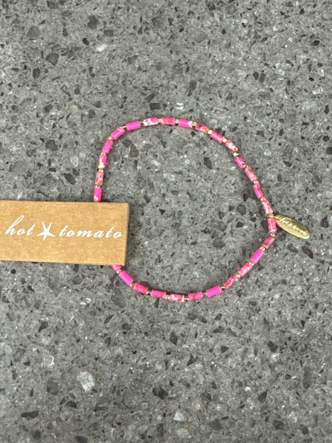 Hot Tomato Bracelet - Stone Bugle Slips - Fuchsia/Gold