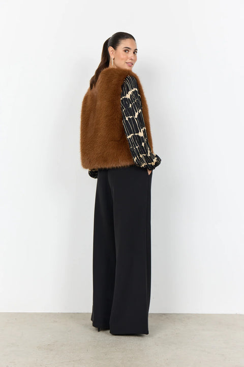 Soya Concept SC- Naida 3 Toffee Fluffy Collarless Waistcoat