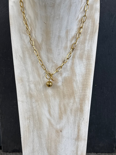 N - Ball & Chain Fob Pendant - Stainless Steel - 18K Gold
