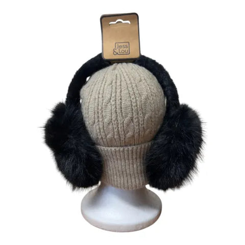 Jess And Lou Black Unisex Fluffy Earmuffs