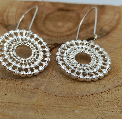 Jess And Lou Silver Filigree Circle Drop Hook Earrings - Hypoallergenic, Nickel Free ER026S