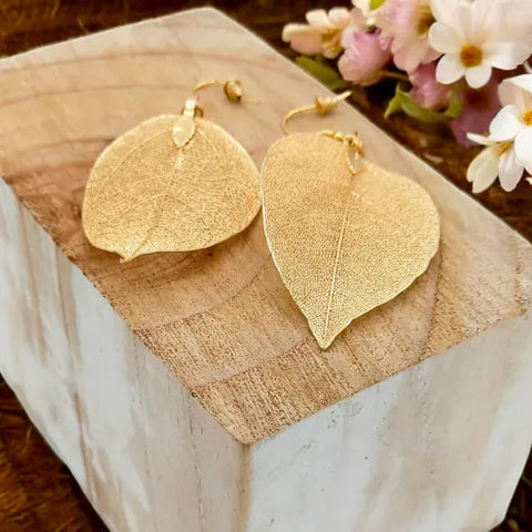 Jess and Lou ER032G Gold Statement Filigree Leaf Hypoallergenic & Nickel Free Silver Hooks Earrings