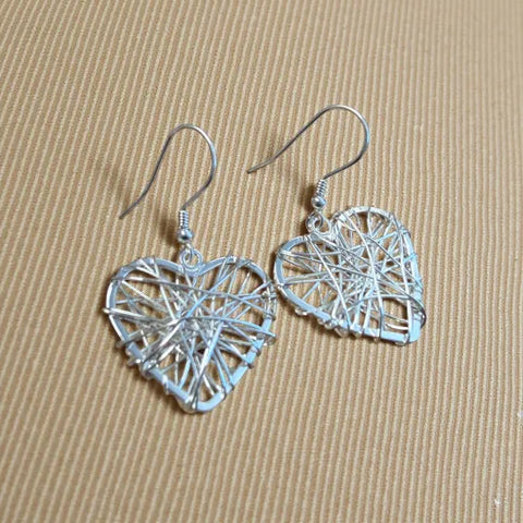 Jess and Lou ER077 Silver Web Heart Hypoallergenic & Nickel Free  Silver Hooks Earrings