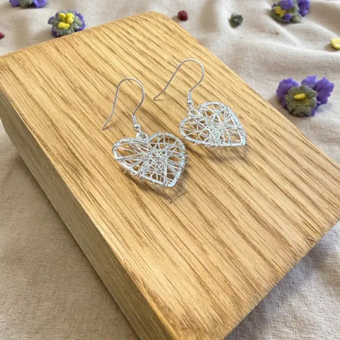 Jess and Lou ER077 Silver Web Heart Hypoallergenic & Nickel Free  Silver Hooks Earrings