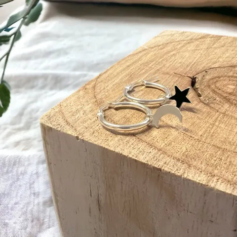 Jess & Lou Small Hoop Moon & Star Earrings