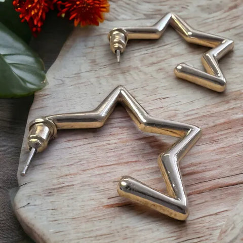 Jess and Lou ER120G Gold Hollow Star Stud Hypoallergenic & Nickel Free Silver Hooks Earrings