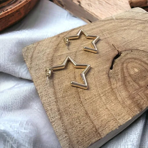 Jess and Lou ER120G Gold Hollow Star Stud Hypoallergenic & Nickel Free Silver Hooks Earrings