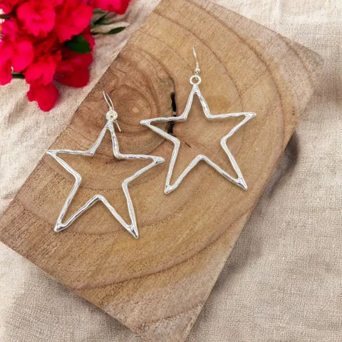 Jess and Lou ER147S Silver Large Star Drop  Hypoallergenic & Nickel Free  Silver Hooks Earrings