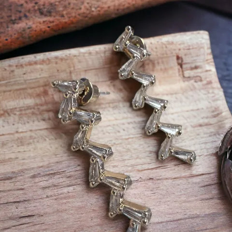Jess and Lou ER155G Gold Dazzling Serenity: Zigzag Diamante Delight Hypoallergenic & Nickel Free Silver Hooks Earrings
