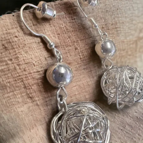 Jess and Lou ER162 Silver webbed ball drop Hypoallergenic & Nickel Free earrings