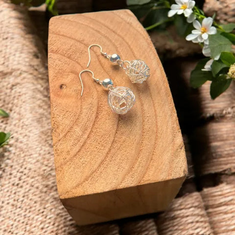 Jess and Lou ER162 Silver webbed ball drop Hypoallergenic & Nickel Free earrings