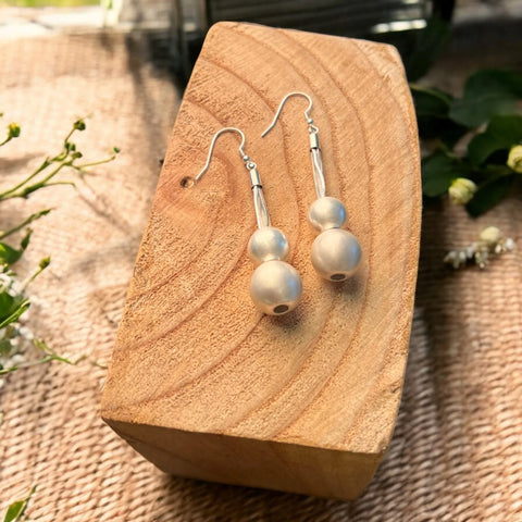 Jess and Lou ER164S Silver Matt Double Ball Drop Hypoallergenic & Nickel Free Silver Hooks Earrings