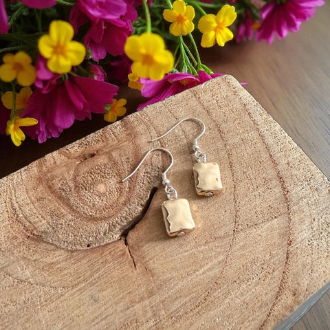 Jess and Lou ER184GLD Gold Mixed Block Square Bead Drop Hypoallergenic & Nickel Free Silver Hooks Earrings