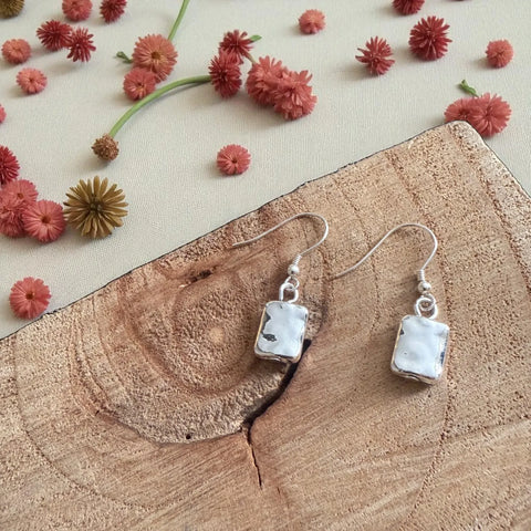 Jess and Lou ER184SIL Silver Block Square Bead Drop Hypoallergenic & Nickel Free Silver Hooks Earrings