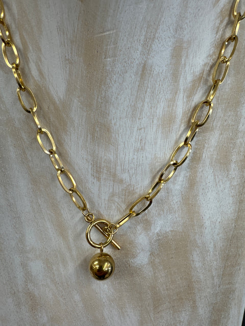 N - Ball & Chain Fob Pendant - Stainless Steel - 18K Gold