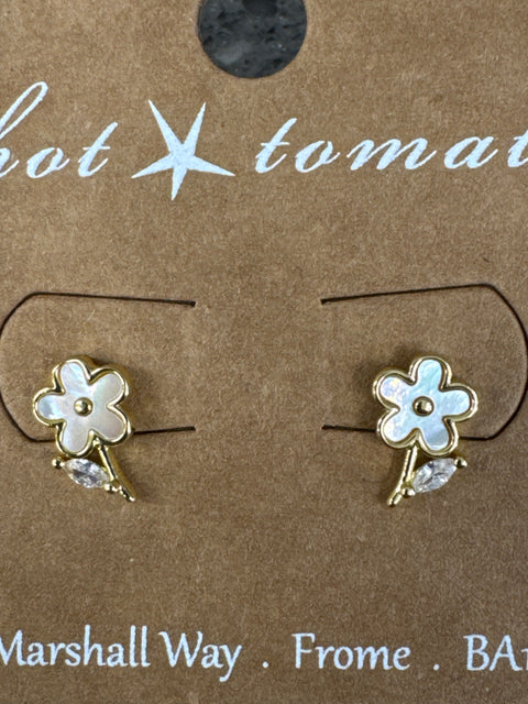 E - Daisy Daisy Studs - Brass W/18K Gold / Shell & Crystal
