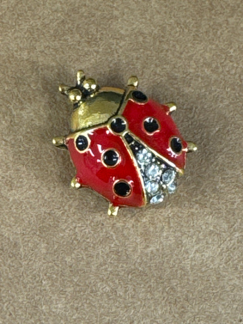 BR - Lady Bird Pin 7 Spot - Antique Gold / Red Enamel / Clea