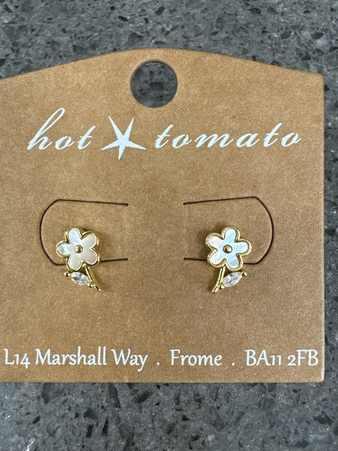 E - Daisy Daisy Studs - Brass W/18K Gold / Shell & Crystal