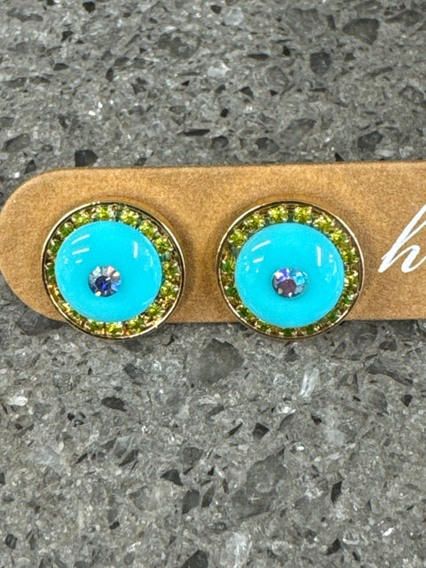 E - Stud - Bead & Bearings - Azure W/Lime Crystal