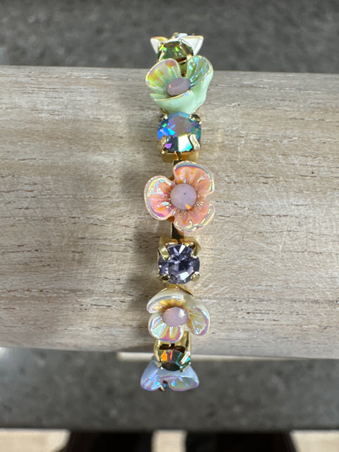 Hot Tomato Flower Chain Bracelet - Mixed Sorbet Palette with  Crystal