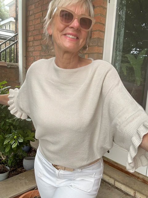 Sasa Frill Sleeve Jumper Cream