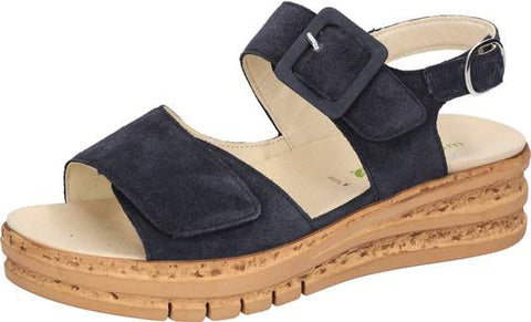 Waldlaufer 677001 195 194 Order Notte Navy K-Arlene Womens K Fitting Touch Fastening Low Wedge Stylish Leather Sandals