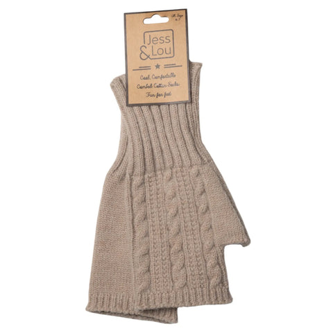 Jess And Lou Oatmeal Womens Cosy Cable Knit Fingerless Gloves - Super Soft Wrist Warmers for Ultimate Comfort