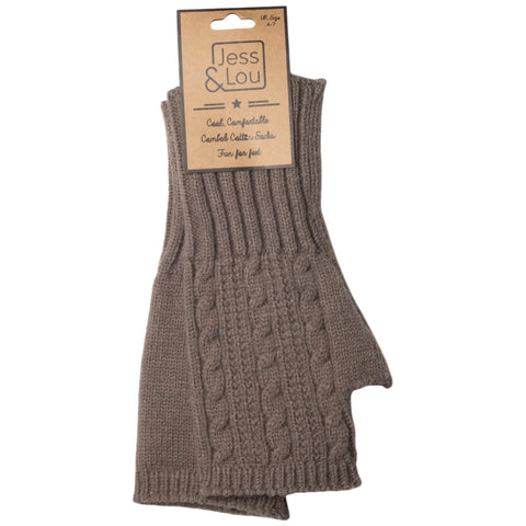 Jess And Lou Cappuccino Womens Cosy Cable Knit Fingerless Gloves - Super Soft Wrist Warmers for Ultimate Comfort