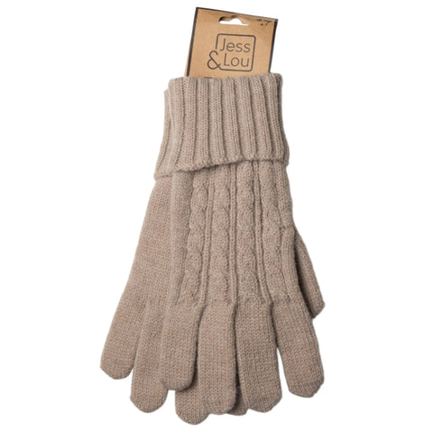 Jess And Lou Oatmeal Womens Cosy Cable Knit Gloves - Super Soft Wrist Warmers for Ultimate Comfort