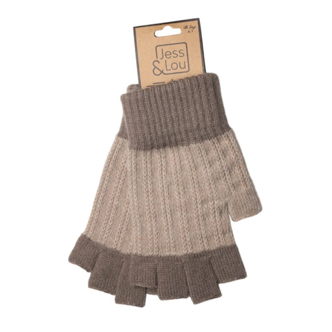 Jess And Lou Oatmeal and Cppuccino Cosy Open Finger Gloves - Super Soft Wrist Warmers for Ultimate Comfort
