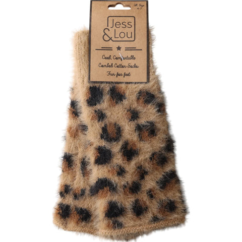 Jess And Lou Tan Leopard Fluffy Knit Cosy Fingerless Gloves - Super Soft Wrist Warmers for Ultimate Comfort