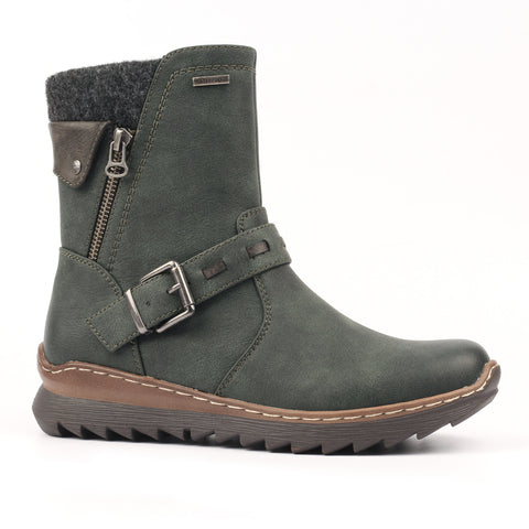 Lunar Haley Green Womens Casual Comfort Waterproof Zip Up Ankle Boots