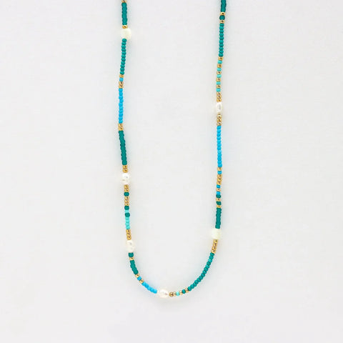 Pineapple Island GNP003 Giada Cinta Pearl Beaded Surf Turquoise Necklace