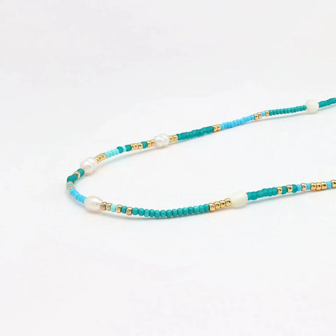 Pineapple Island GNP003 Giada Cinta Pearl Beaded Surf Turquoise Necklace
