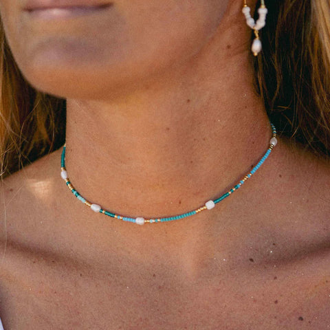 Pineapple Island GNP003 Giada Cinta Pearl Beaded Surf Turquoise Necklace