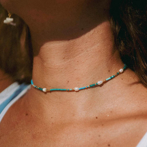 Pineapple Island GNP003 Giada Cinta Pearl Beaded Surf Turquoise Necklace