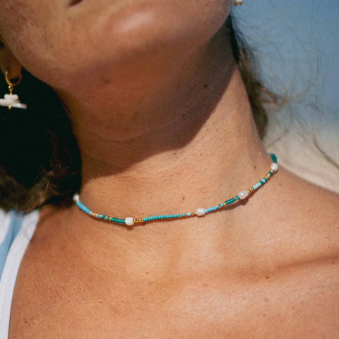 Pineapple Island GNP003 Giada Cinta Pearl Beaded Surf Turquoise Necklace