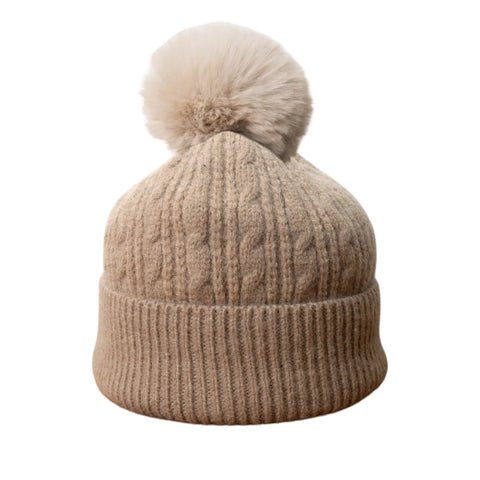 Jess And Lou Oatmeal Unisex Super Soft Cosy Cable Bobble Hat