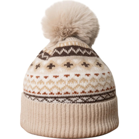 Jess And Lou Beige Nordic Unisex Super Soft Cosy Cable Bobble Hat