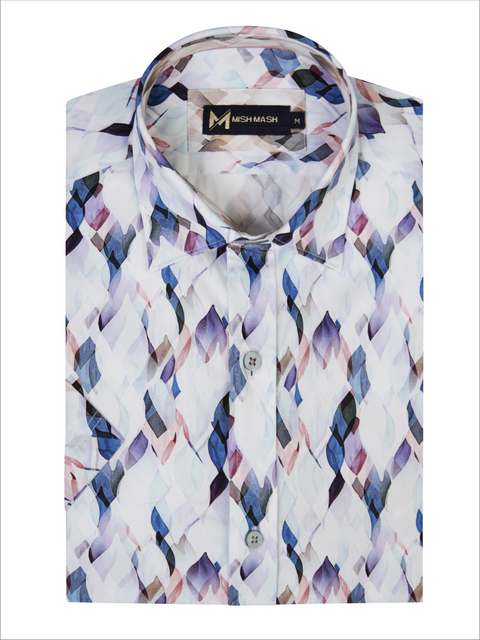 Mish Mash 2293 Hunter White and Blue Mens Short Sleeve Shirt