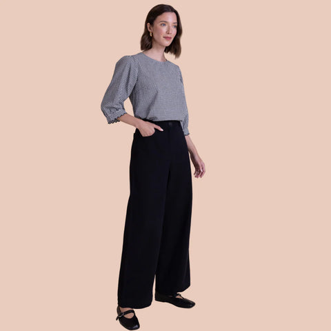 Saige Cotton Puff Sleeve Top CC4274BKI Black/Ivory