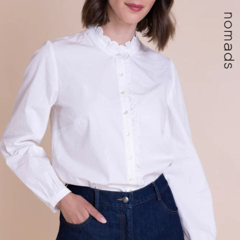 Saige by Nomads Cotton Scalloped Edge Shirt Off White