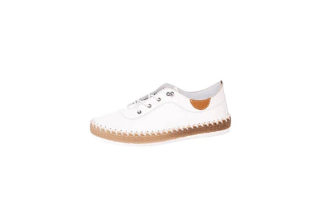 Modella Ivy White Womens Leather Bungee Lace Slip On Shoes