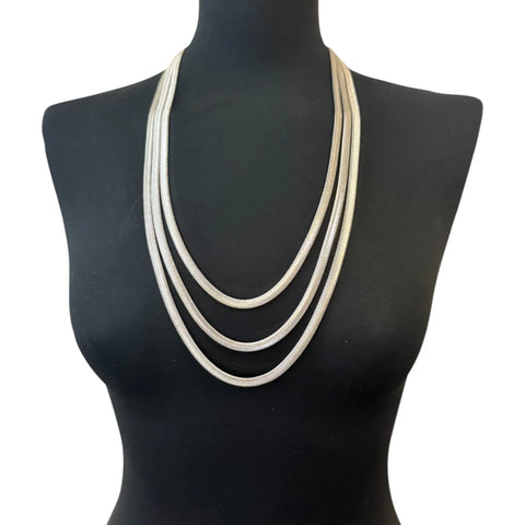 Jess and Lou NK362S Silver Triple-Layer Snake Chain Silver Plated Necklace Hypoallergenic and Nickel Free