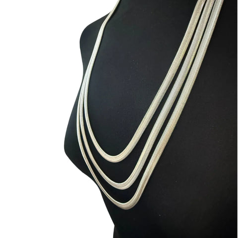 Jess and Lou NK362S Silver Triple-Layer Snake Chain Silver Plated Necklace Hypoallergenic and Nickel Free