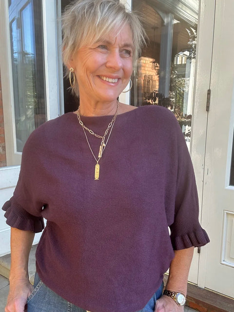 Sasa Frill Sleeve Jumper Plum