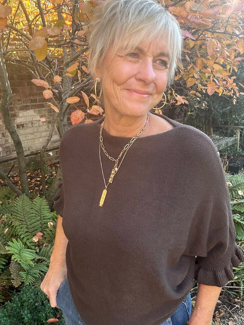 Sasa Frill Sleeve Jumper Chocolate