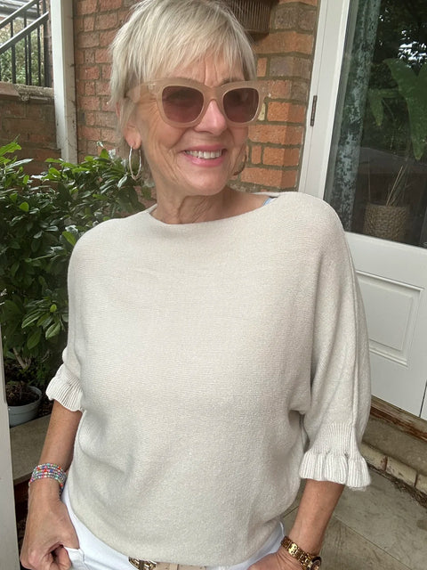 Sasa Frill Sleeve Jumper Beige